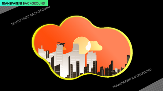 Abstract Cityscape with Fast-Moving Clouds and Airplane Illustration