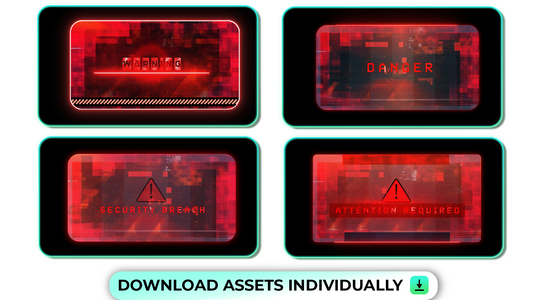 Glitch Red Dark HUD Warning and Danger Signs for Notifications