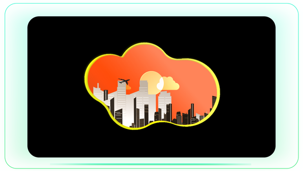 Abstract Cityscape with Fast-Moving Clouds and Airplane Illustration