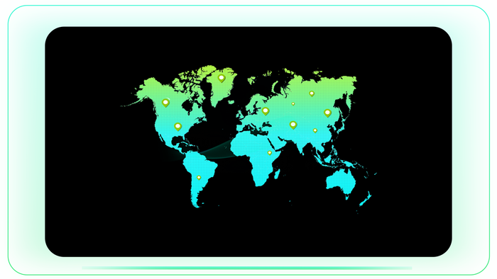 Cyan and Green World Map with Global Location Pop-Ups
