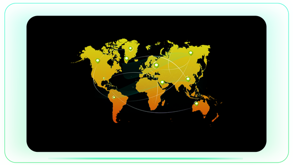 Orange and Yellow World Map with Location Pop-Ups and Dotted Connections
