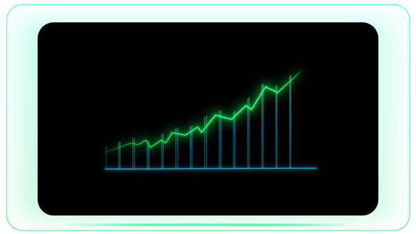 Rising Green Line Bar Graph with Axis Points