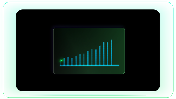 Bar Graph with Rising Green Line and Glass Texture