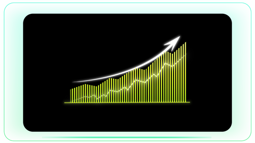 Green Line Climbing Bar Graph with Rising Axis Points