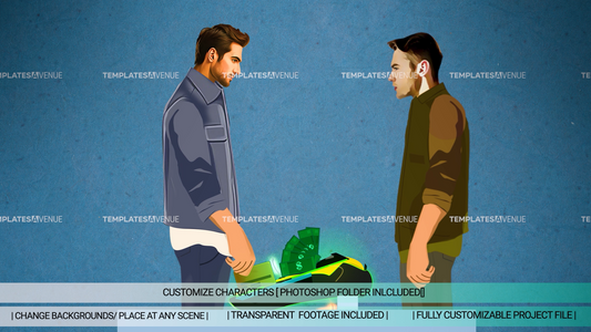 Two Men Exchanging cards - With swipe and transaction | After effects Templates and Footage