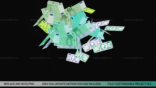 Money flying out of Horizontal slot after effects template and stock footage