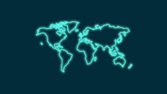 World Map with Glowing Neon outline stroke