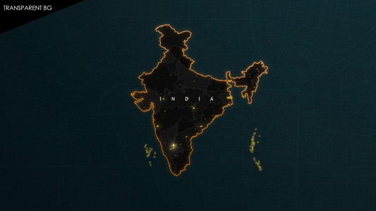 Dark Mode Indian Map Animation with Gold Outline